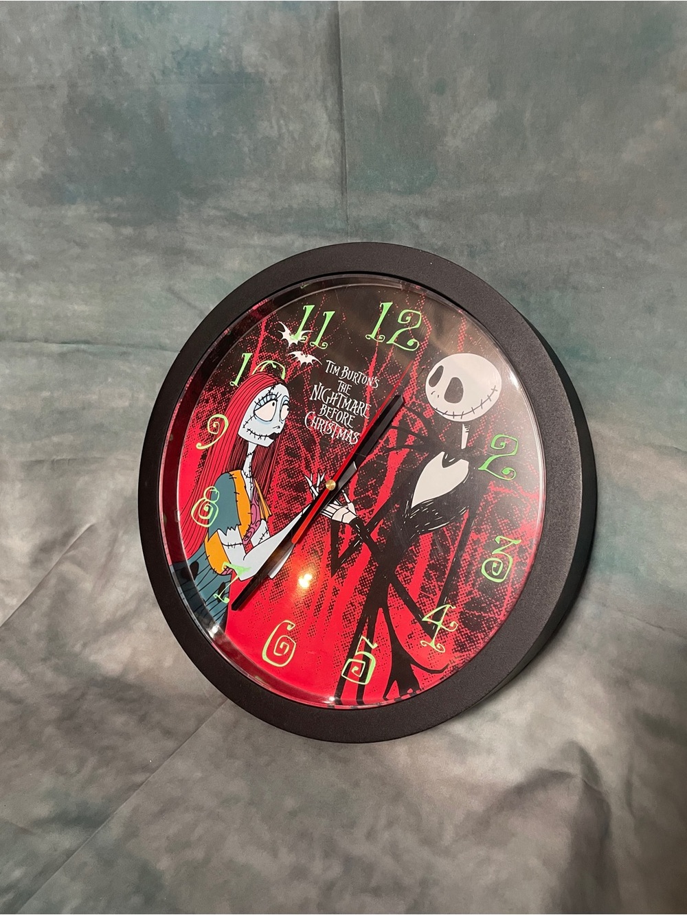 Nightmare Before Christmas Red Wall Clock featuring Jack and Sally